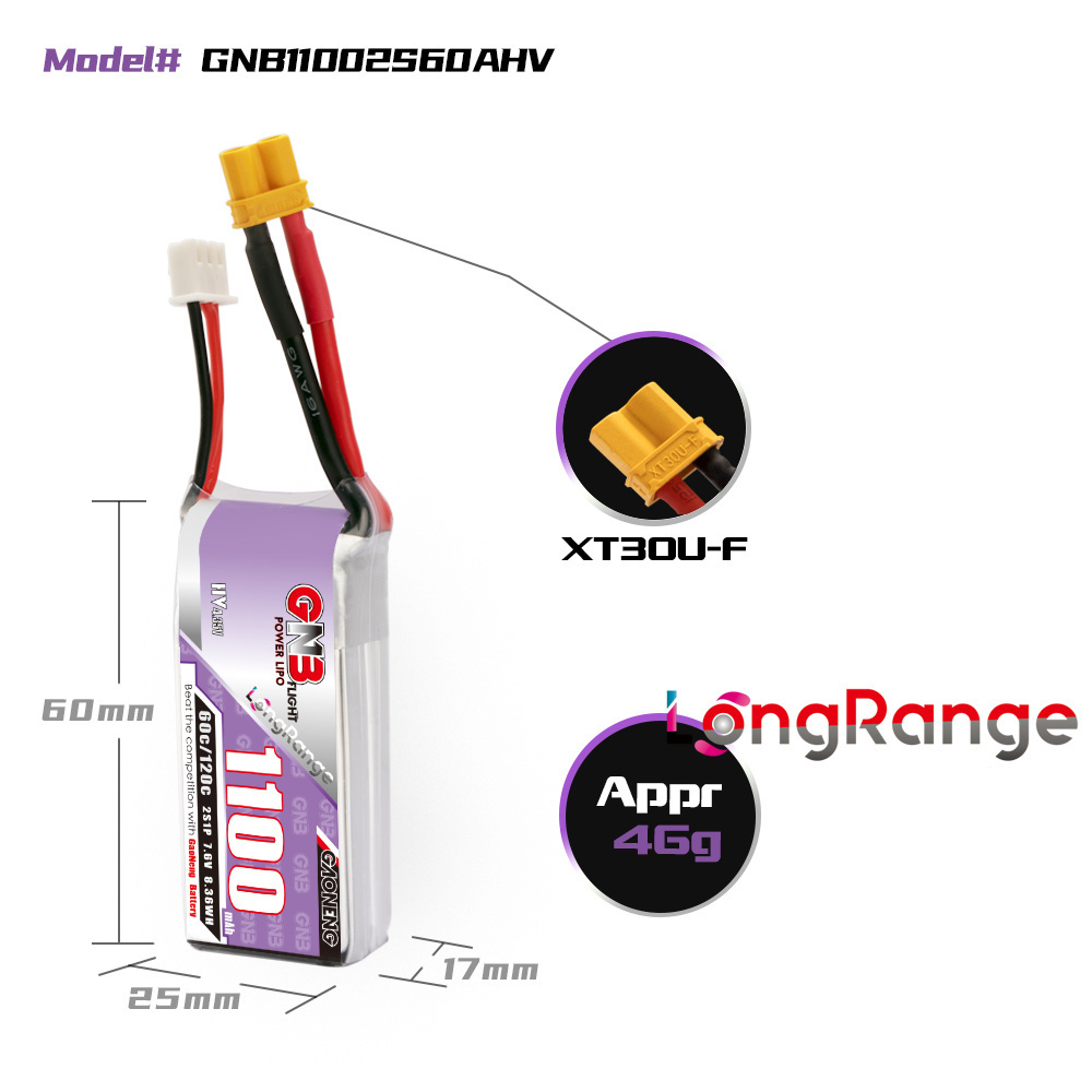 GNB 1100mAh 2S 3S 4S 6S 60C/12 - Nano Quad Fpv recensie en prijs