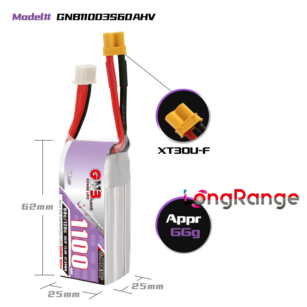 GNB 1100mAh 2S 3S 4S 6S 60C/12 - Nano Quad Fpv recensie en prijs